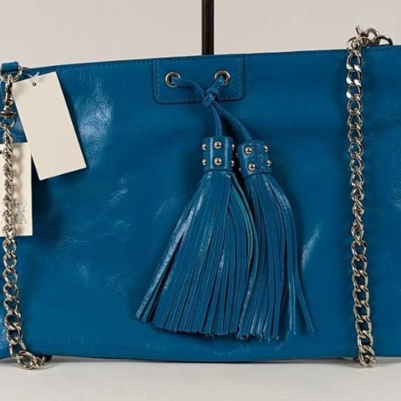 462. NWT Badgley Mischka Teal Tassel Shoulder Bag with Wristlet - Picture 2 of 8